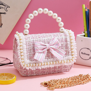 Bow Kidsren's Bag, Girl's Little Princess Style Pearl Handbag, Fashionable Girl's Cross-Body Chain Bag