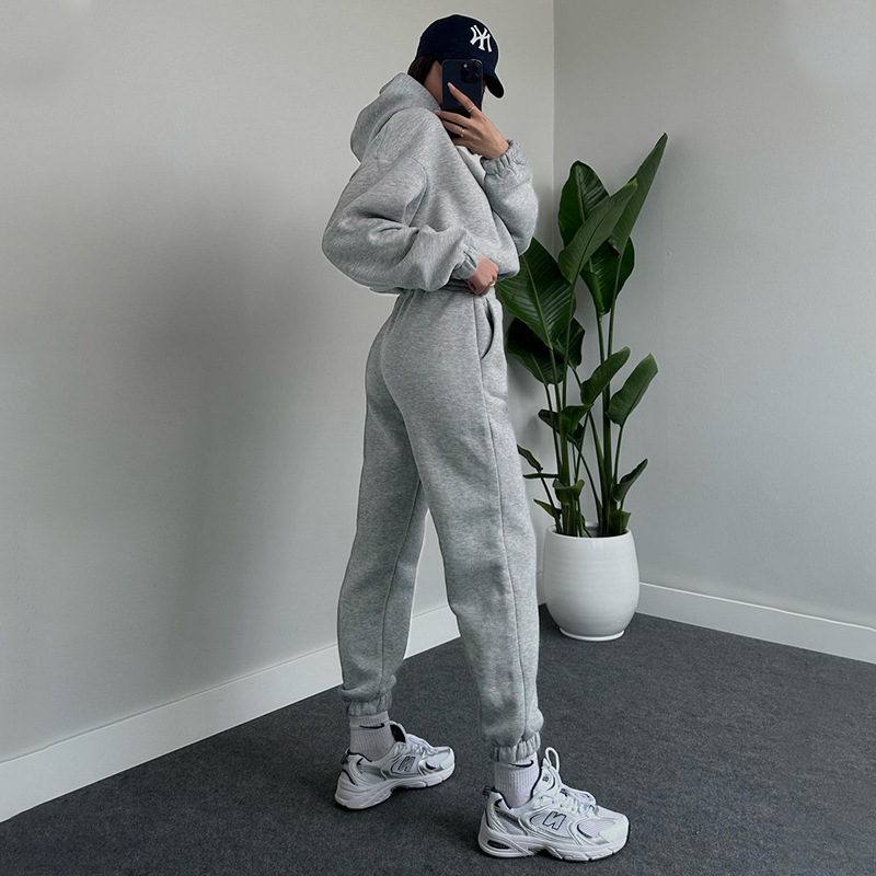 Autumn Winter Solid Color Hooded Long Sleeve Sweater Women Clothing Casual Trousers Suit 7 Autumn Winter Solid Color Hooded Long Sleeve Sweater Women Clothing Casual Trousers Suit
