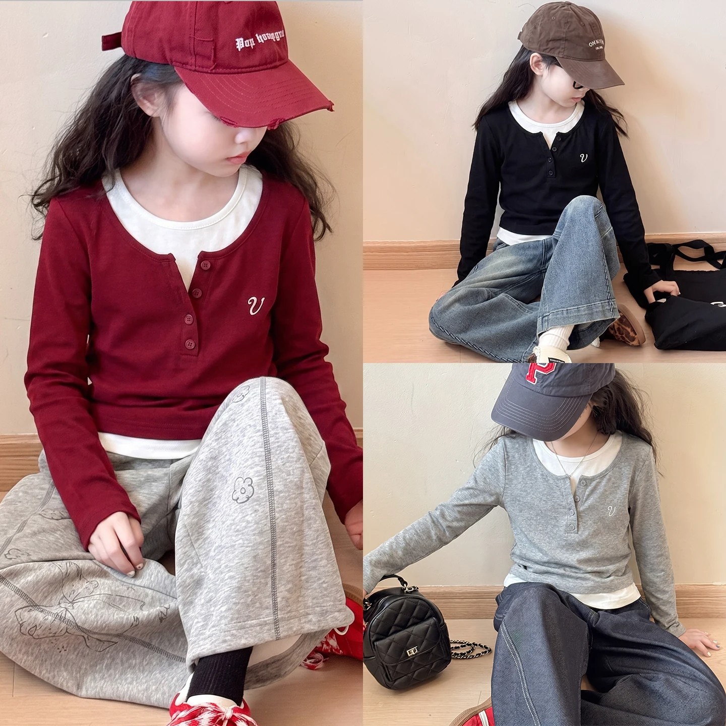 女童打底衫秋季2026新款儿童超好看韩系上衣女大童长袖t恤假两件