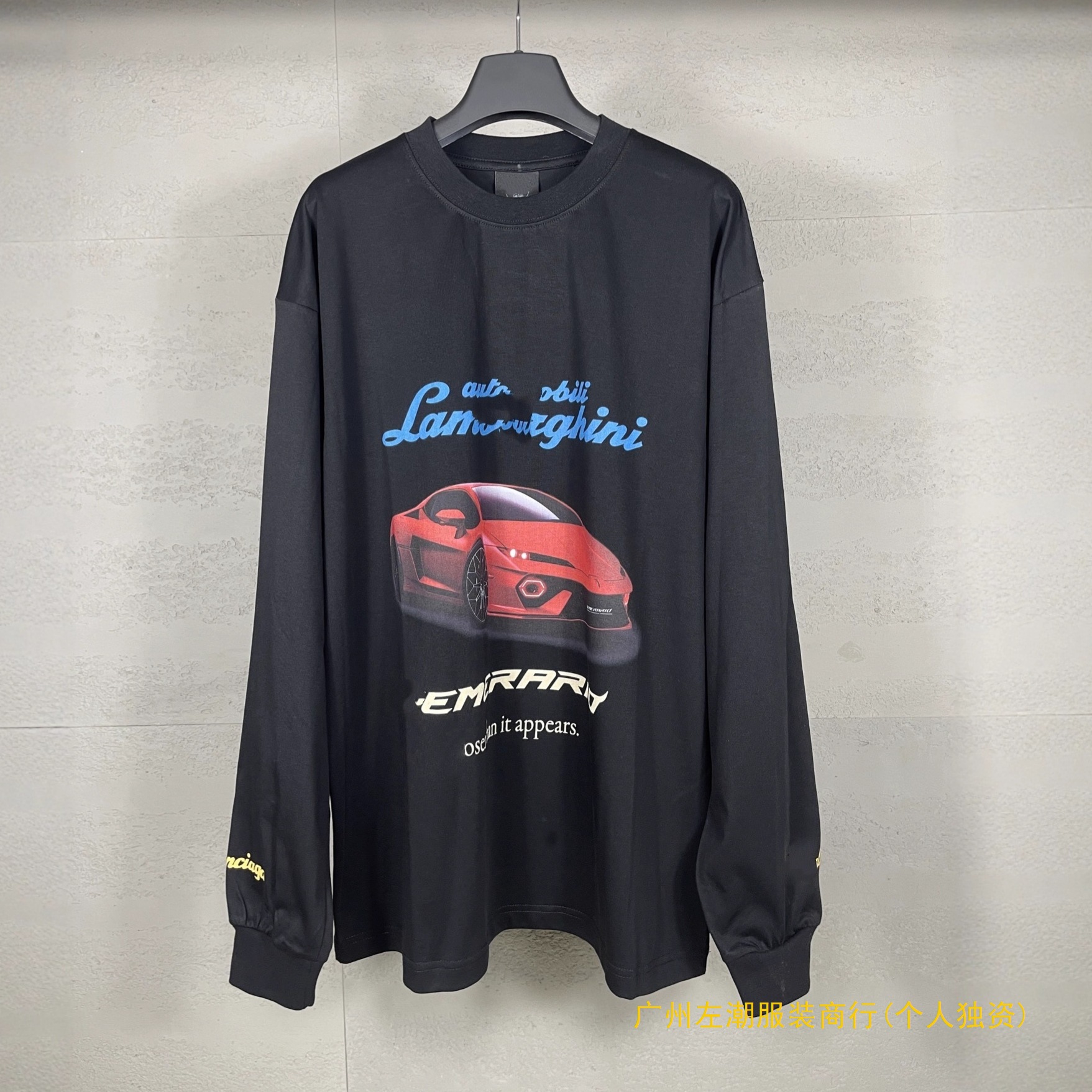 巴黎高版本SS25新款B家经典字母兰博基泥轮廓印花大码宽松长袖T恤