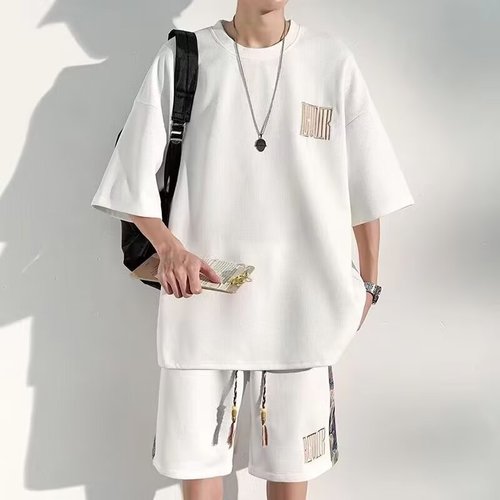 Chic Brand National Trend Little Bear Large Size Set for Men Summer Fashion Youth Short Sleeve Shorts Casual Sports Style Two-Piece Set