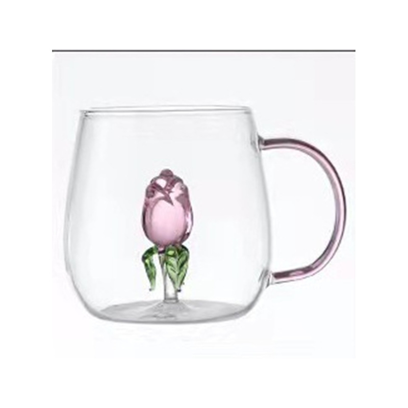 Jugo creativo leche vidrio de dibujos animados de vidrio transparente tridimensional animal y planta forma taza de agua de color de vidrio