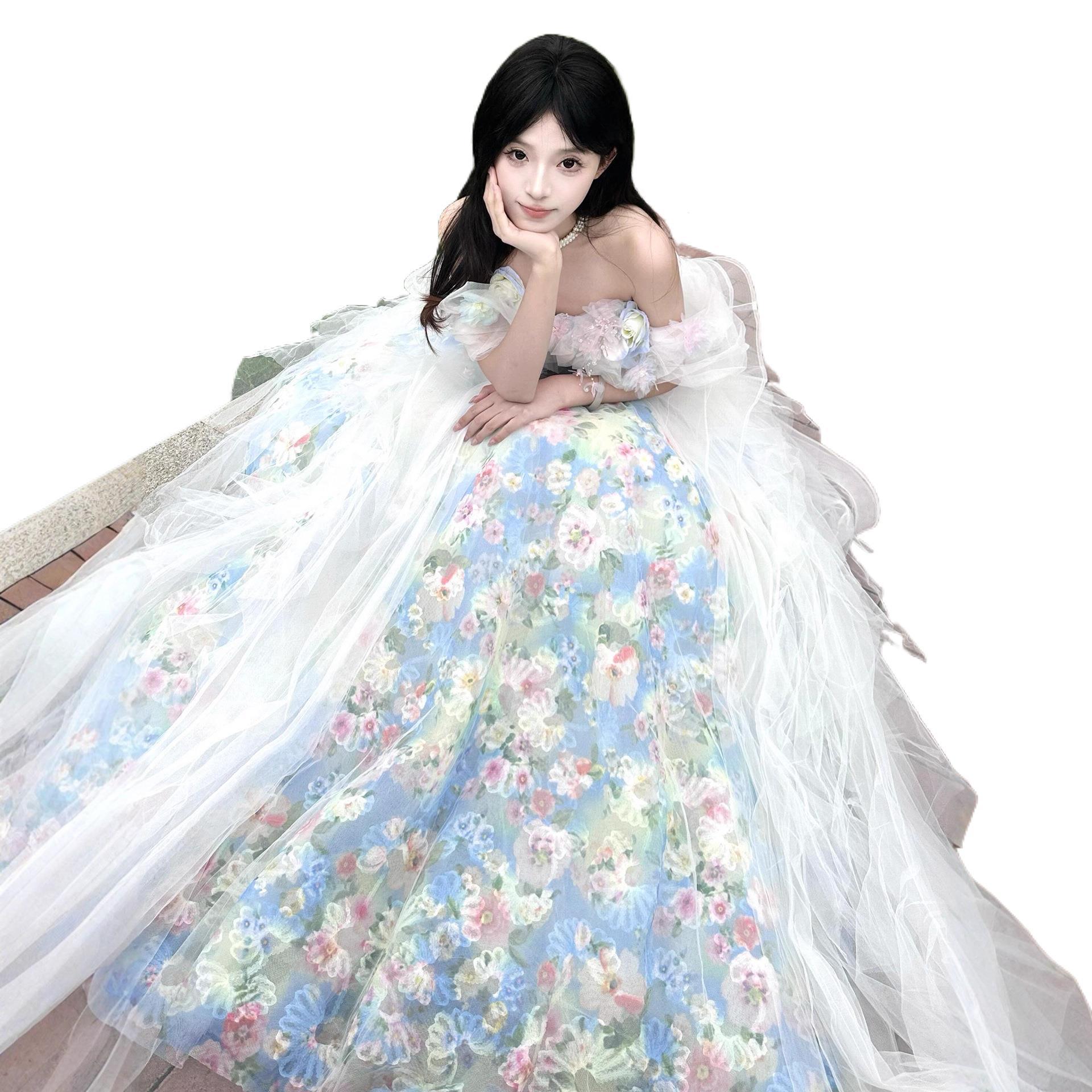Elegant French Blue Evening Gown For Vocal Performance & Debutante Ball - Princess Style Dress With Full Skirt_ecoleips.com