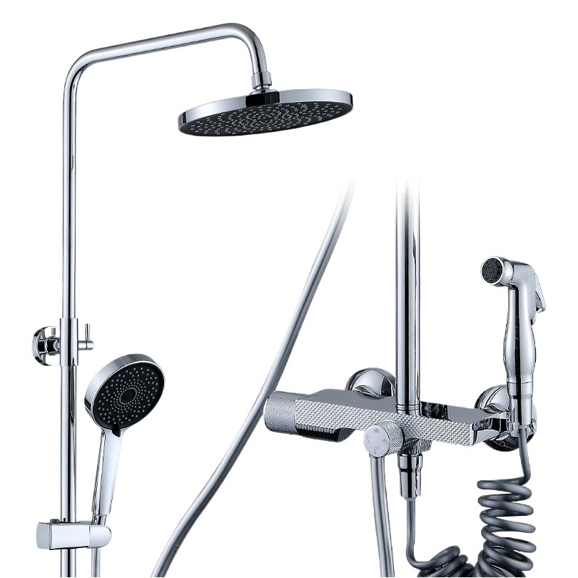 Traje de ducha de galvanoplastia de latón de cuatro engranajes tallados transfronterizos ronda PISTOLA DE PULVERIZACIÓN de ducha estrellada grifo de salida oculto