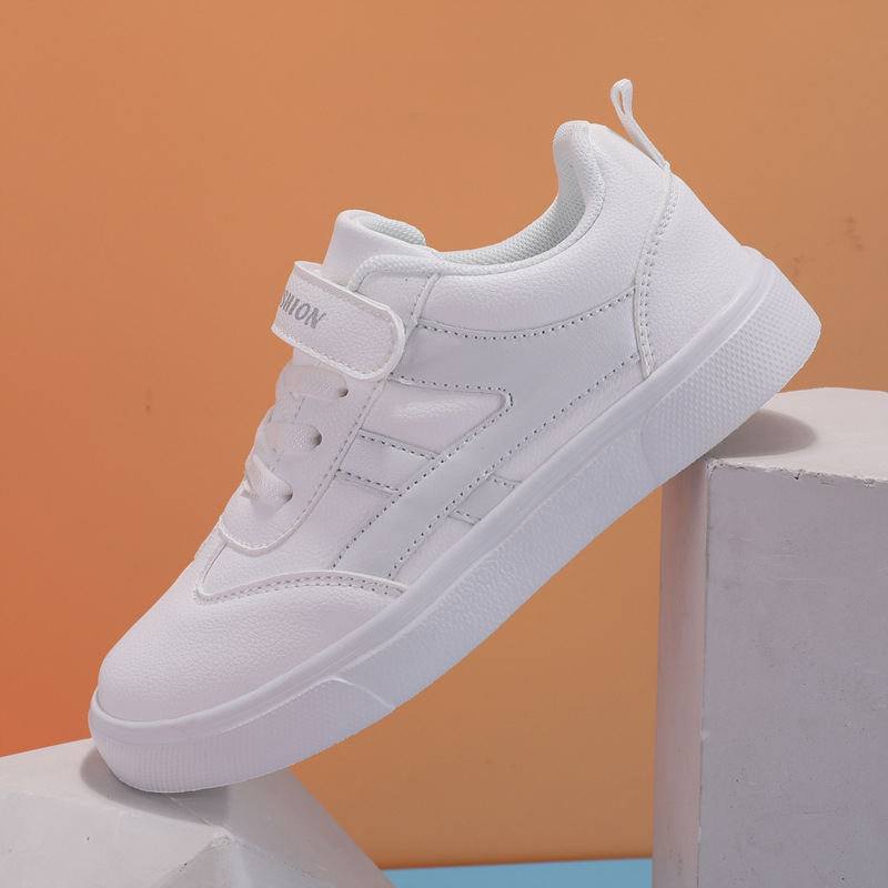 Children's sneakers student casual white shoes Four Seasons Boys Girls leather surface School Performance White soft bottom sneaker