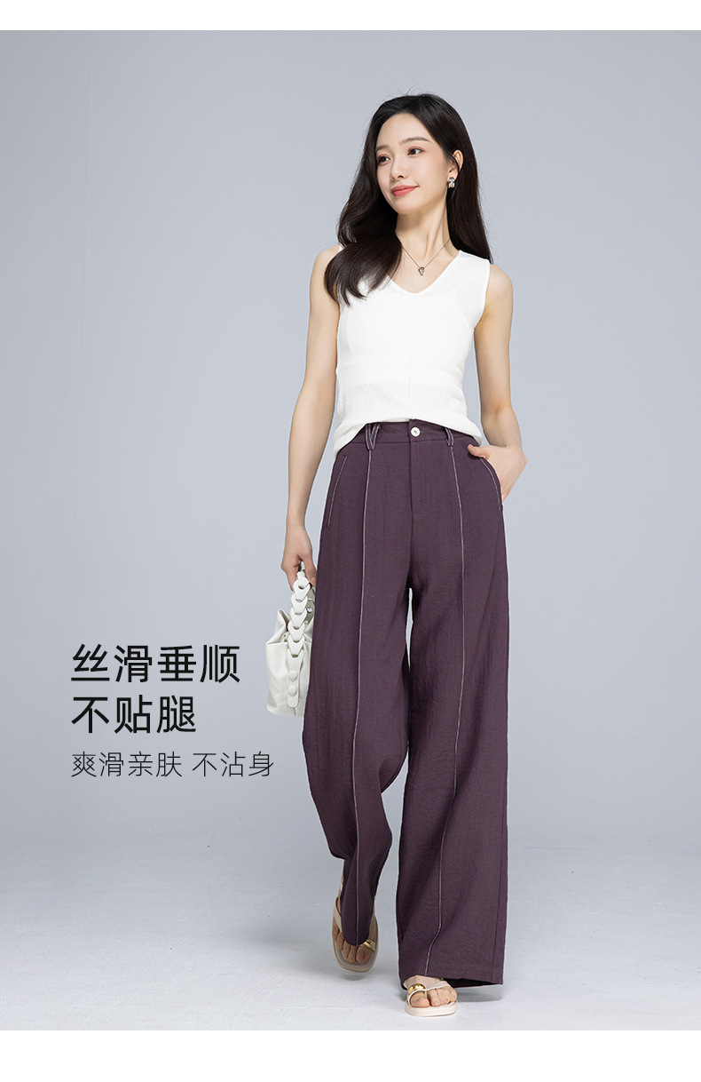 Quần ống rộng vải lanh phối sợi Tencel mùa hè, thiết kế đường chỉ nổi, dáng suông rũ nhẹ — Màu xanh lam đậm chi tiết 16