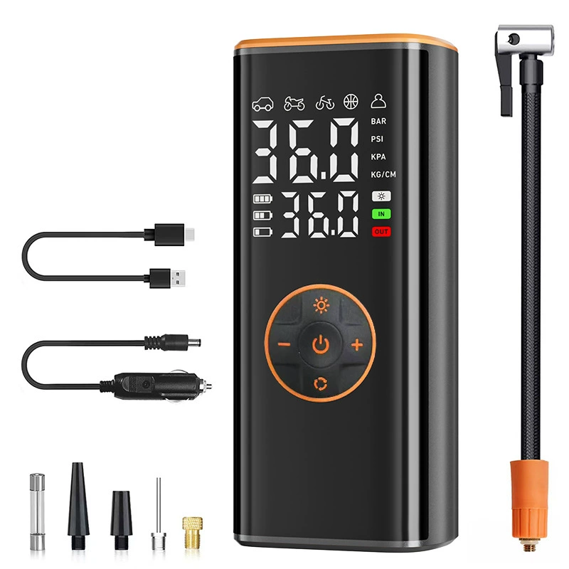 Популярный автомобильный компрессор для шин с беспроводным управлением, цифровым дисплеем и многофункциональным режимом для экстренных случаев