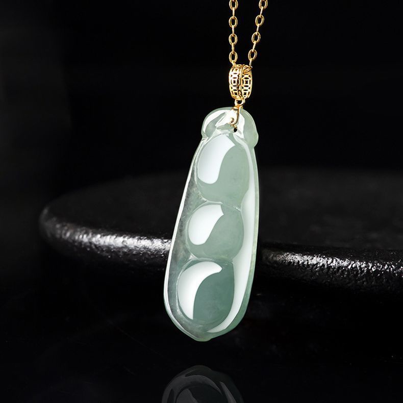 Mặt dây chuyền ngọc bích tự nhiên A hàng hình đậu phúc (Fudou) đính đá chi tiết 7