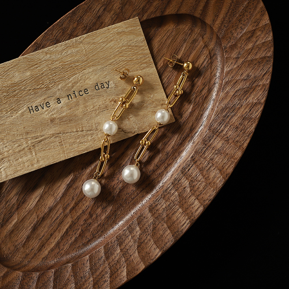 Horseshoe Buckle Pearl Stainless Steel Earrings