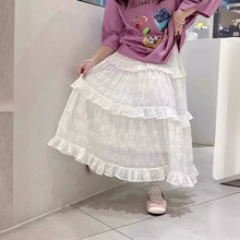 韩国童装女童半身裙2024夏季新款韩版女孩纱裙洋气白色长裙