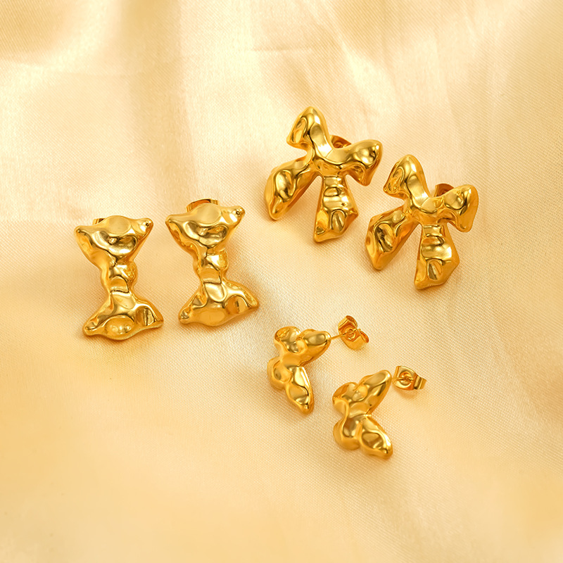 Titanium Steel Bow Earrings Gold Stainless Steel Butterfly Studs_voghion.com