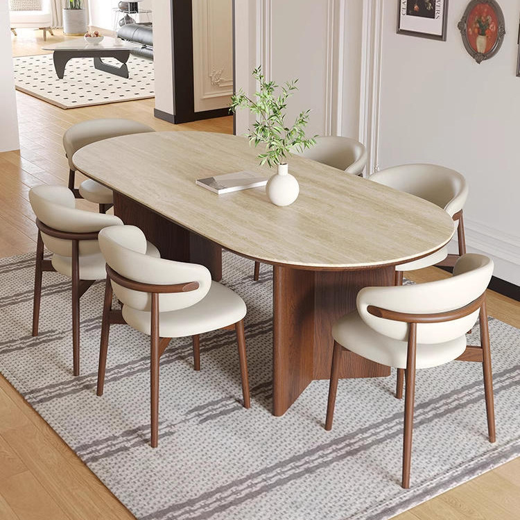 2024 nuevo estilo francés simple tabla de roca de madera sólida combinación de mesas de comedor de sala de estar rectangular pequeña casa mesa de comedor