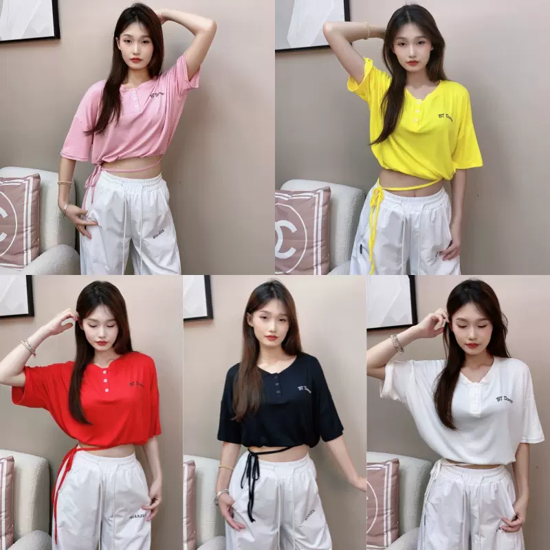 夏季新款广场舞曳步舞跳舞衣服时尚运动百搭透气短袖团体服舞蹈服