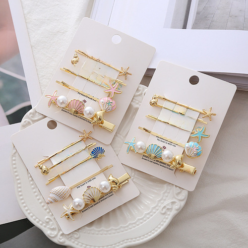 Creative Seashell, Starfish, and Shell Hair Clips Set for Women - Duckbill Clips, One-Sided Clips, Edge Clips, Side Clips, and Fringe Clips