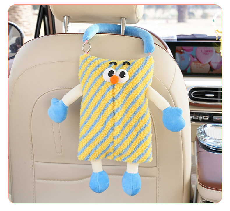 Cute Little Monster Car Tissue Box, Multifunctional Hanging Tissue Box for Cars, Creative Cartoon Car Tissue Hanging Bag