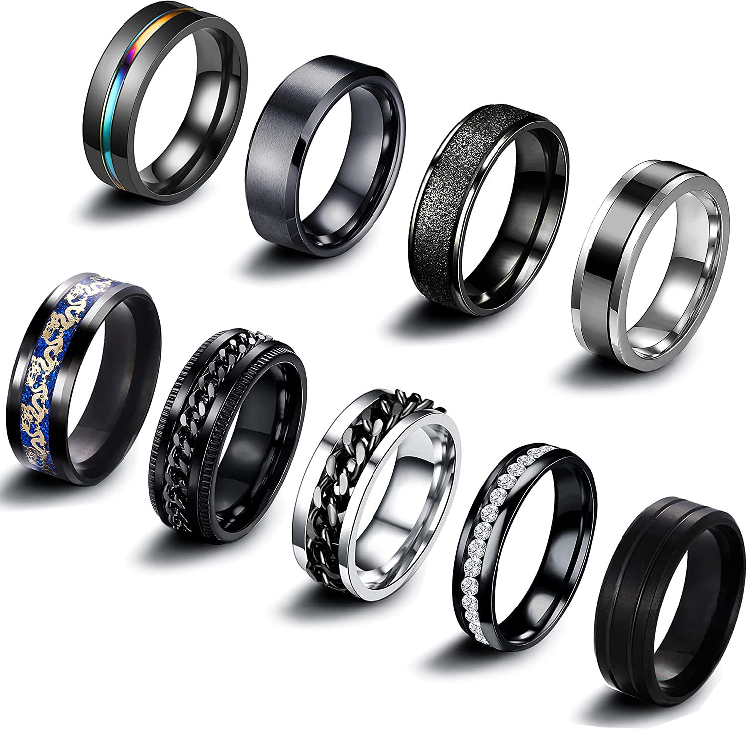 49g Weight Vacuum Plating Gold Plating Process Black Plated Plating Material Zircon Inlay Material Simple Style Geometric 304 Stainless Steel Plating Inlay Zircon Black Plated Men'S Rings