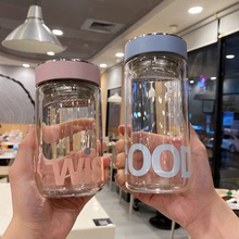 簡約小巧學生雙層玻璃杯高顏值辦公室泡茶杯子韓式便攜耐高溫水杯