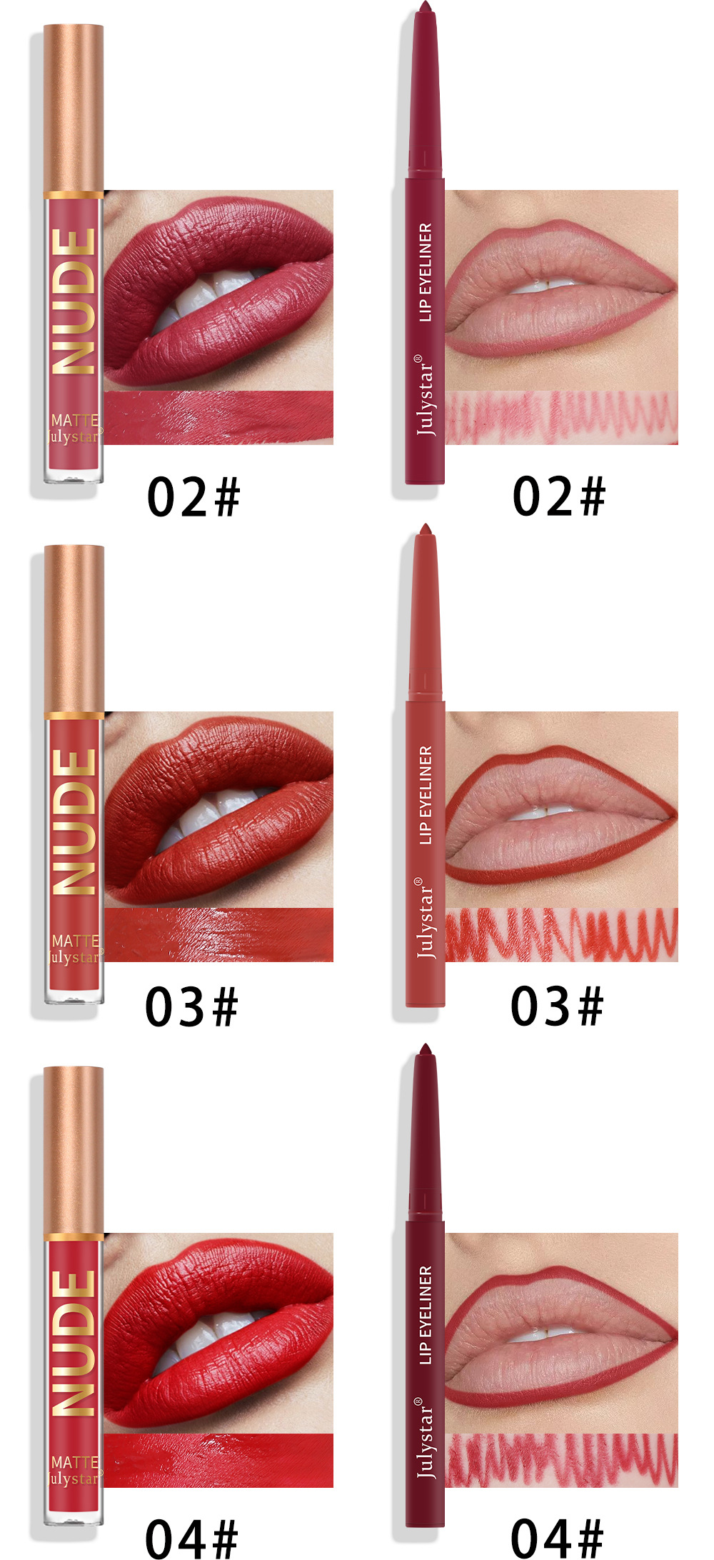 Julystar Makeup bestseller Non-stick cup mouth red pen Cross-border European and American waterproof long-lasting matte lip gloss lip liner pen undefined