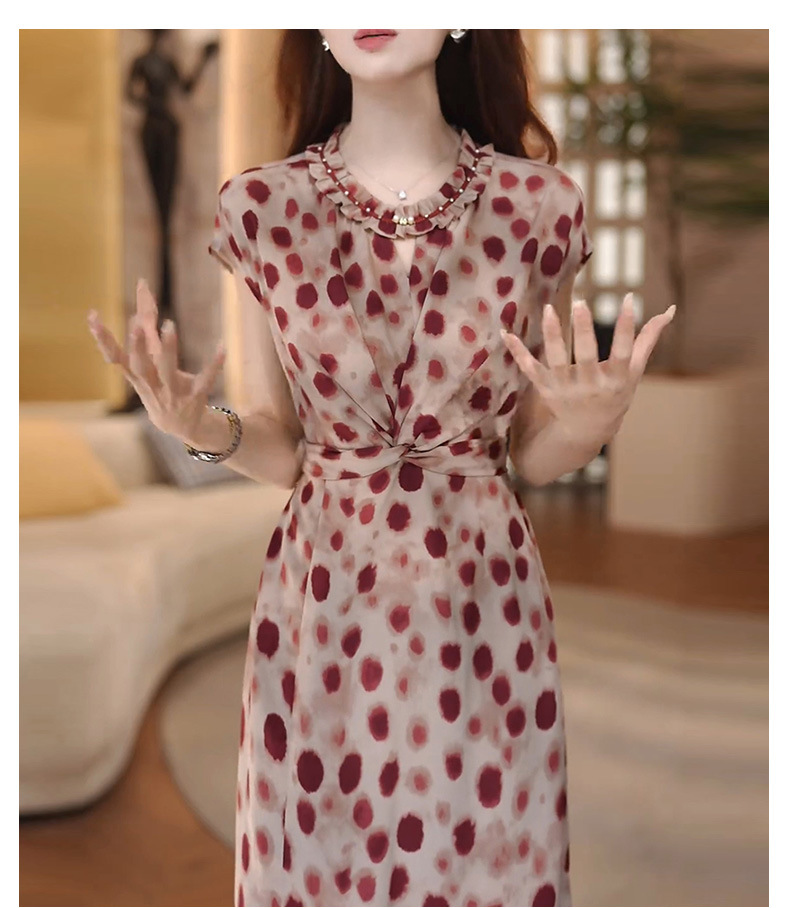 Đầm chấm bi nữ dáng ôm eo cao, phong cách sang trọng — màu đỏ chi tiết 8