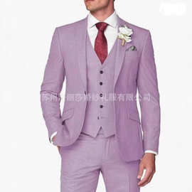 新款速卖通亚马逊西装休闲男士套装三件套修身款商务宴会伴郎服