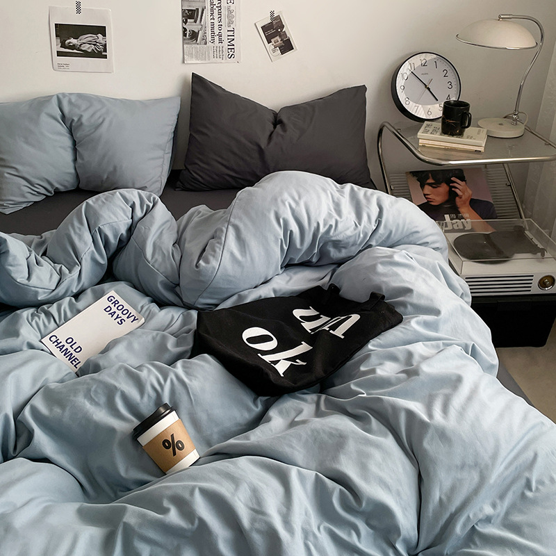 2024 nueva serie de cuatro piezas de mezcla y combinación de color sólido de algodón lavado de peso alto