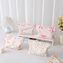 新商品の清新で可愛い綿布ジャカード女子化粧バッグキャンバス収納ファスナー小方バッグハンドバッグ