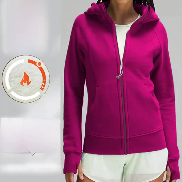 Women's Winter New Style Sweatshirt Slim Fit Hooded Fleece Cardigan Waist-Cinching Yoga Top Long-Sleeve Jacket