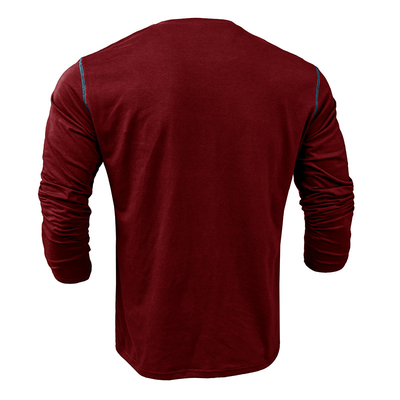 217g Weight Long Sleeve Sleeve Length Half Placket Placket Type Regular Sleeve Sleeve Type Cotton Blend Fabric Type Regular Top Length T-shirt Tops Type Daily Occasion Round Neck Neckline Breathable Function Regular Fit Fit Type Solid Color Pattern Spring, Autumn Season Men's Gender Casual Style Wholesale Men's Casual Solid Color Long Sleeve Men's Tops 20