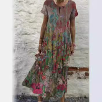 Amazon AliExpress желаю новое платье с принтом женское длинное платье с коротким рукавом и круглым вырезом