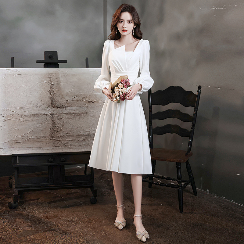 Vestido de novia para brindis 2026, nuevo vestido rojo de manga larga de verano, largo medio, para compromiso, regreso a casa, boda, o noche de gala.