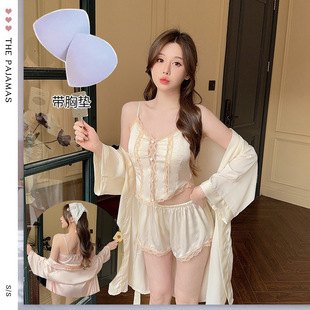 Customized Women's Lace Suspender Pajamas, Sexy Pure Lust Suspender Shorts Suit with Chest Pad, Gathered Summer Home Wear