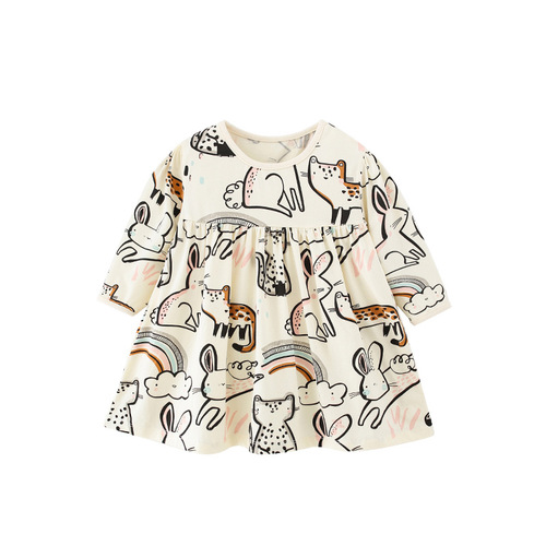 malwee girls skirt autumn new style European and American children's casual round neck long-sleeved children's dress