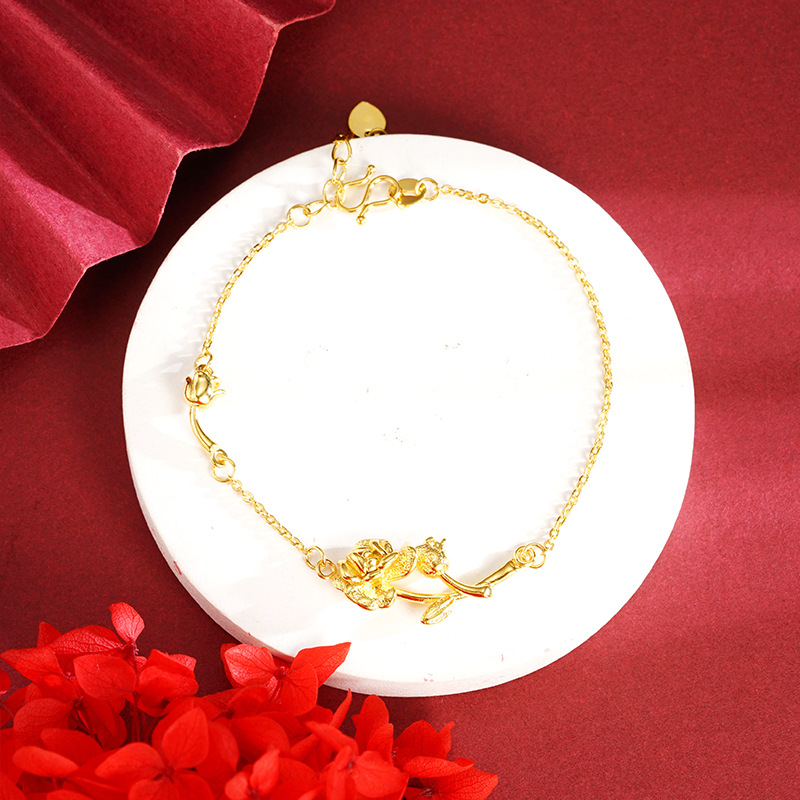 Antiguo oro vietnamita lujo ligero de lujo alto sentido romántico pulsera rosa simple para mujeres no se desvanece el suministro de joyas