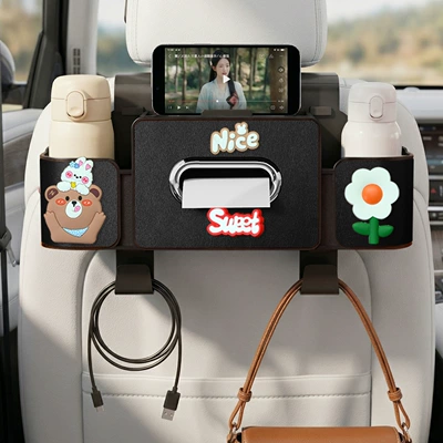 Car seat back storage box, Car tissue box/set - nice-little-bear-4-in-1-seat-storage-box-4th-generation-black