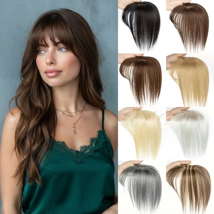 Cross-border foreign trade, real human hair, top hairpiece for women, double-layer machine-woven U-shaped mesh base, lightweight and virtually invisible hairpiece