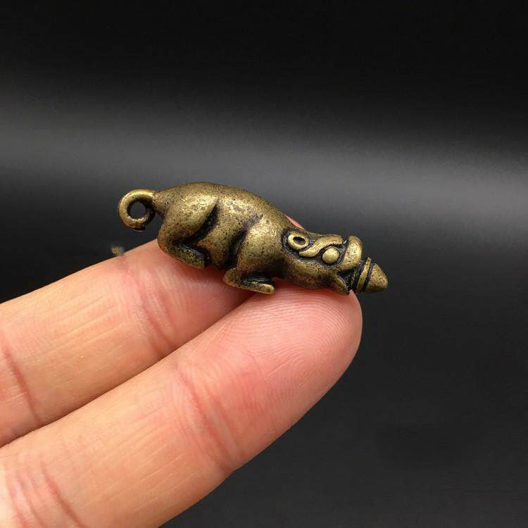 Xizang Traditional Solid Brass Treasure Mouse Ingot Pendant Keychain Accessory Vintage Brass Pendant