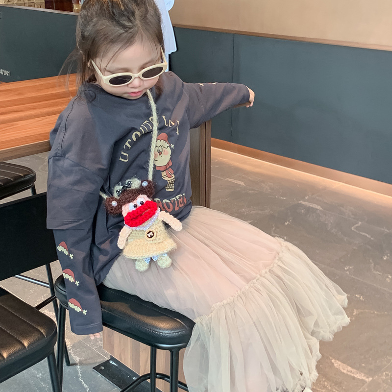 Nuevo popular salchicha boca muñeca ganchillo mochila caricatura lindos niños mochila accesorios móviles bolsas de lana