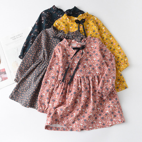 Cross-border new girls' dress cotton spring and autumn floral lace-up children's dress fashionable princess dress wholesale