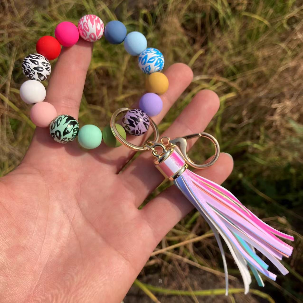 1 Stück Lässig Strassenmode Farbblock Kieselgel Armbänder Schlüsselbund display picture 11