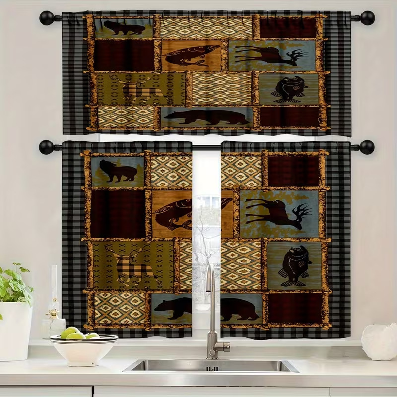 Cross-Border New Retro Mysterious Ancient Animal Creative Printed Curtain Set Kitchen Restaurant Decorative Window Curtains