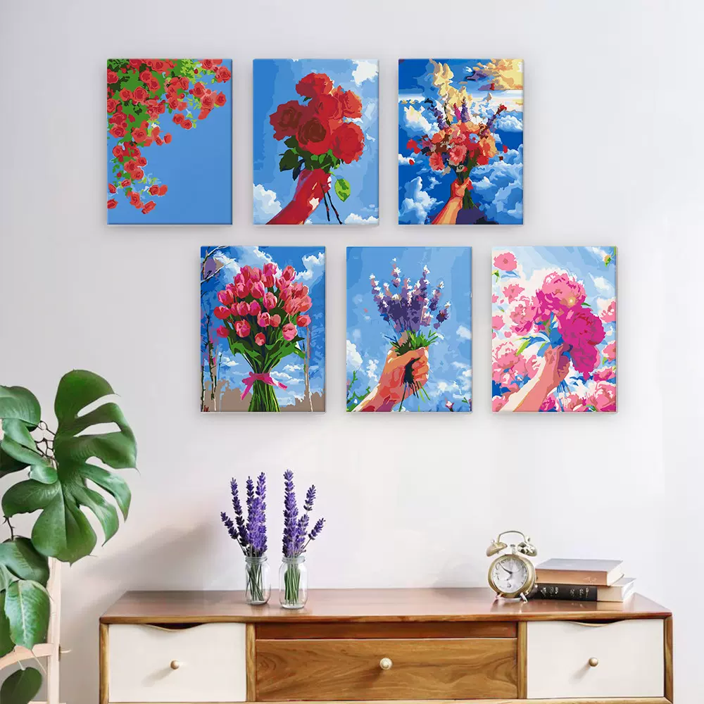 新品小小画套装外贸爆款风景花朵手绘diy数字油画亚马逊FBA全球发