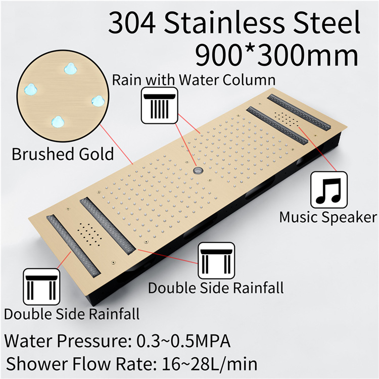 HIDEEP bathroom showerhead set 36* 12-inch LED music embedded top spray digital display cold and heat control valve Item Picture