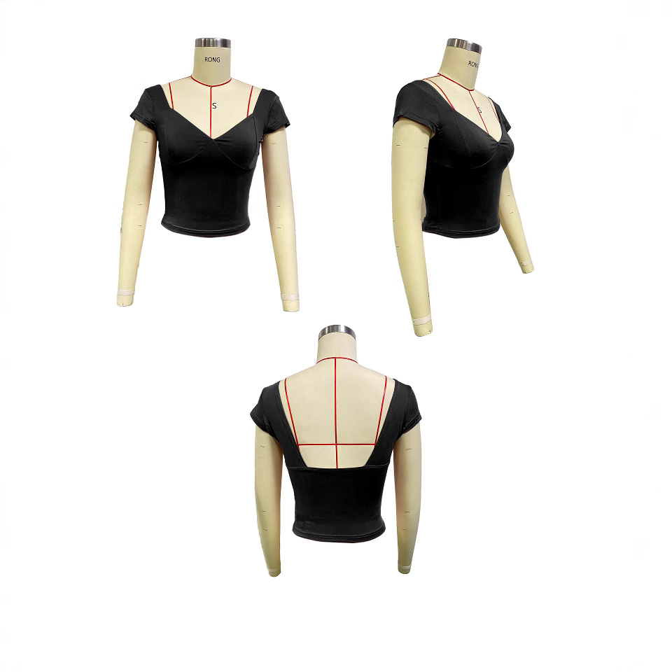 Ropa Y2K para Mujer, Comercio Exterior, Amazon, Top Corto Sexy con Escote en V, Color Sólido, Ajustado, Camiseta de Manga Corta image 3