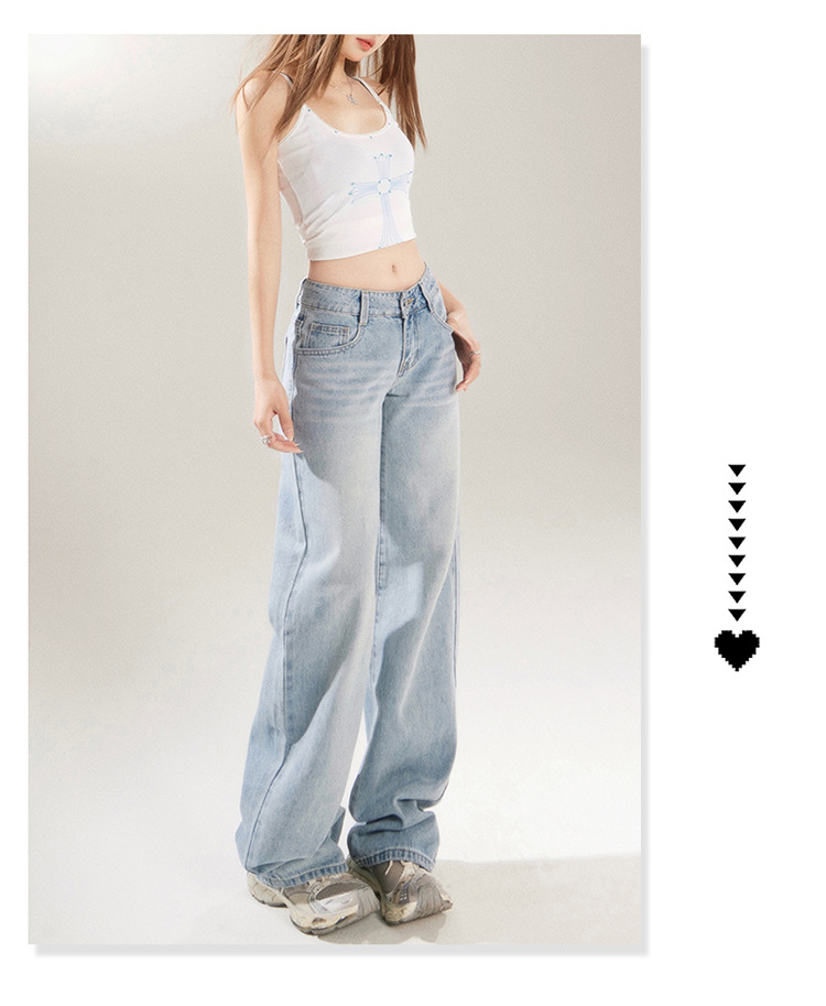 American retro low-waisted spicy girl loose wide-leg pants versatile spring and summer straight-leg jeans for women & long pants pic 9