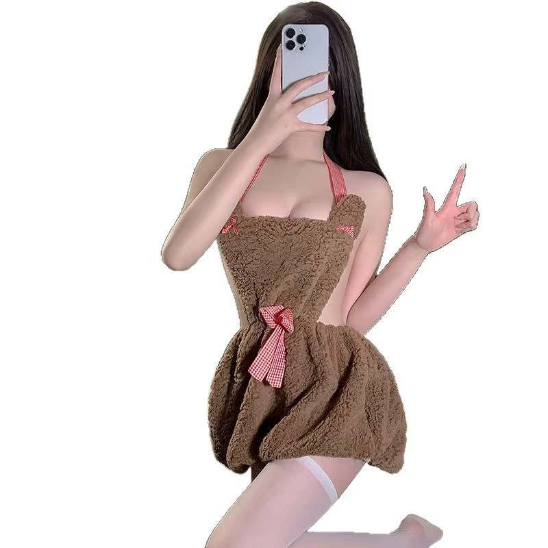 Бархатное мини-платье (), открытая спина, косплей с медвежатами, one size
