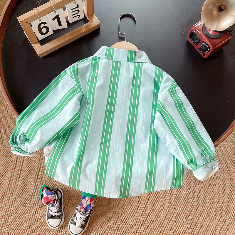 2025 otoño nueva ropa infantil para niños coreanos dibujos animados oso letras camisa chico guapo camisa a rayas abrigo