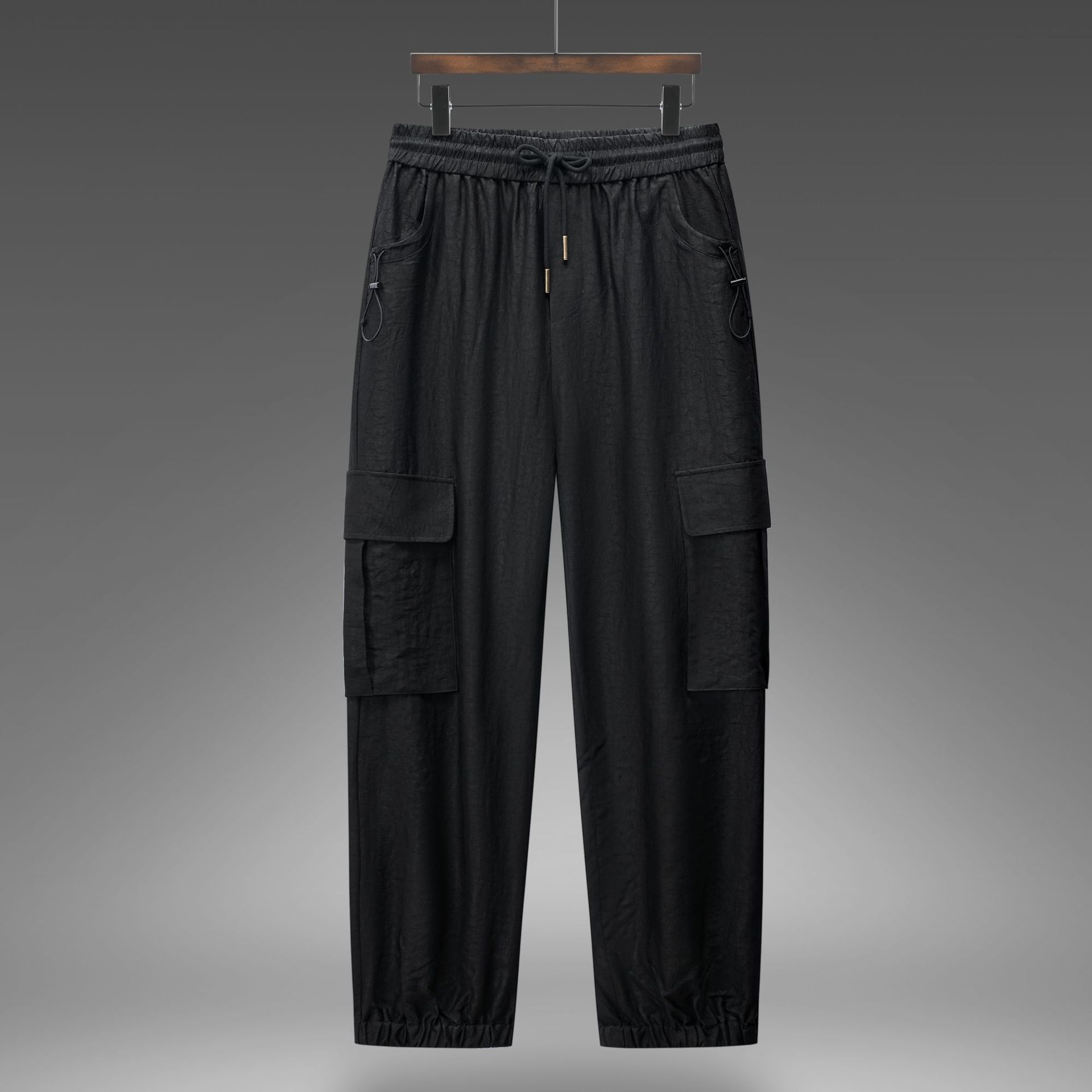 Quần tây nam ống côn vải sợi mây thơm mùa hè, chất lụa tơ tằm cao cấp, phong cách Trung Quốc — Màu đen Y25B008