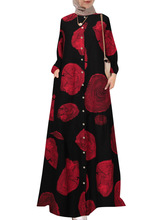 2022新款棉麻印花长版衬衫穆斯林大码女装宽松休闲EBAY长袖连衣裙