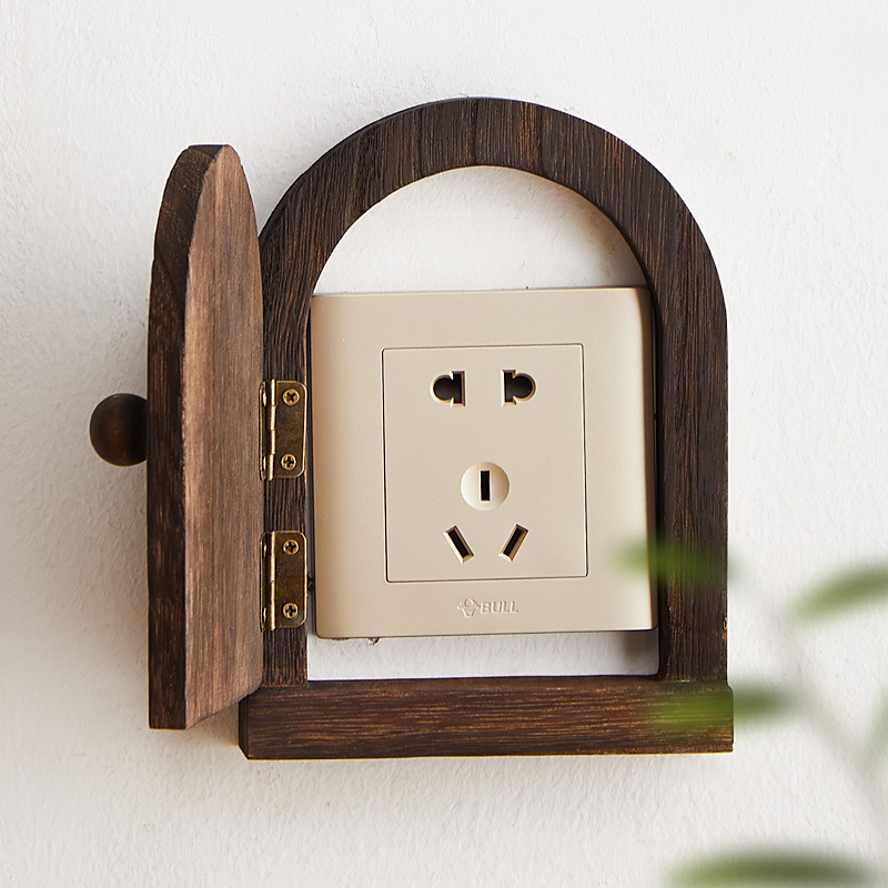 Wooden switch cover wall sticker home plug decoration frame shielding protective cover anti-electric shock shield button box