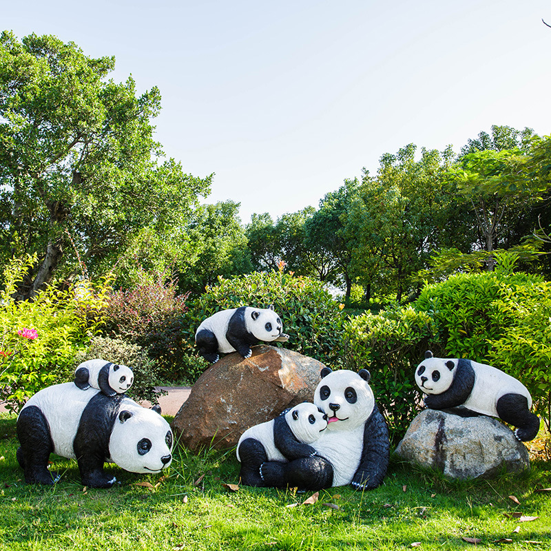 园林雕塑摆件玻璃钢仿真动物熊猫商场户外花园庭院装饰树脂工艺品